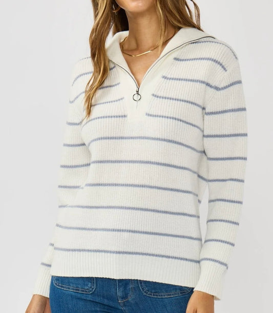 Stripe VNeck Zipper Pullover