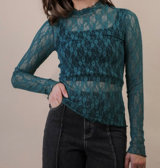 Teal Lace Sheer Top