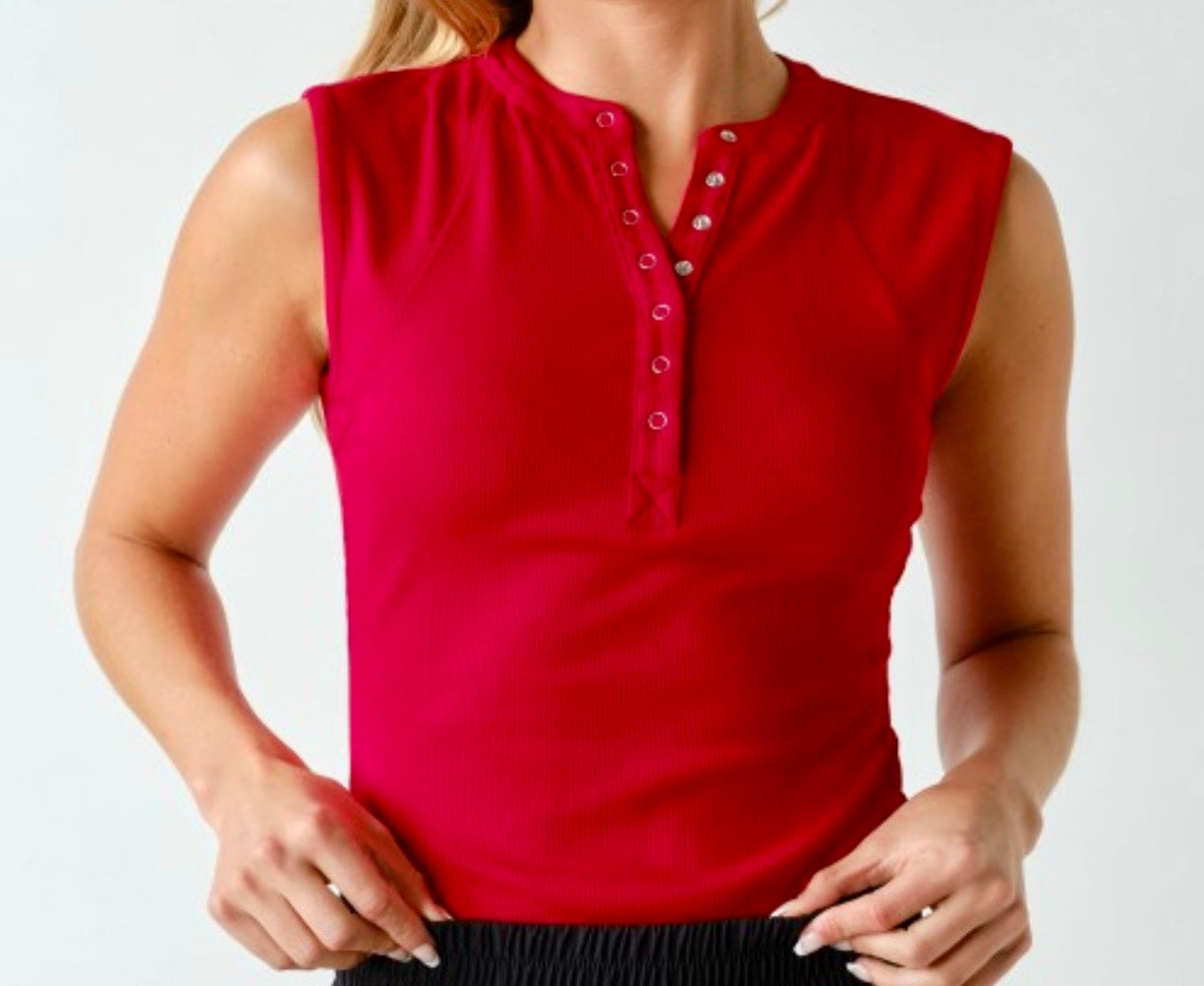 Ribbed Henley Tank Top Multiple Colors
