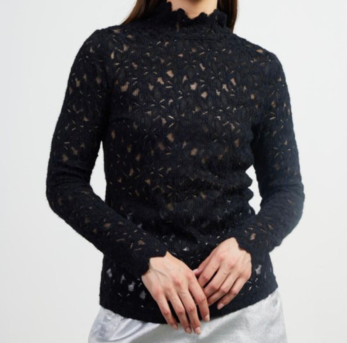 Lace Mock Neck Top Multiple Colors