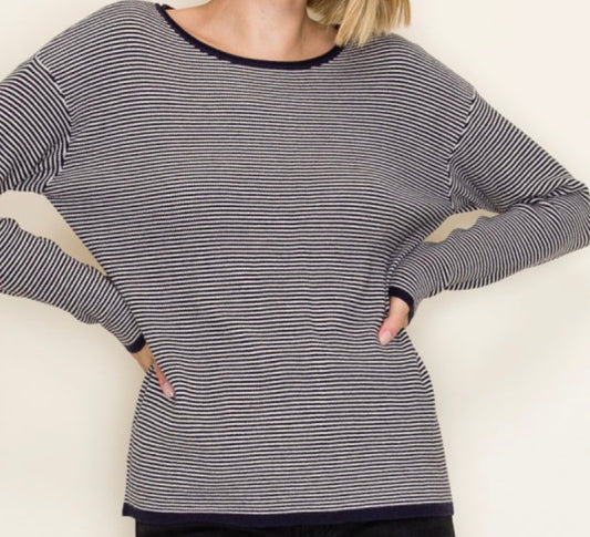 Navy Striped Waffle Knit Top