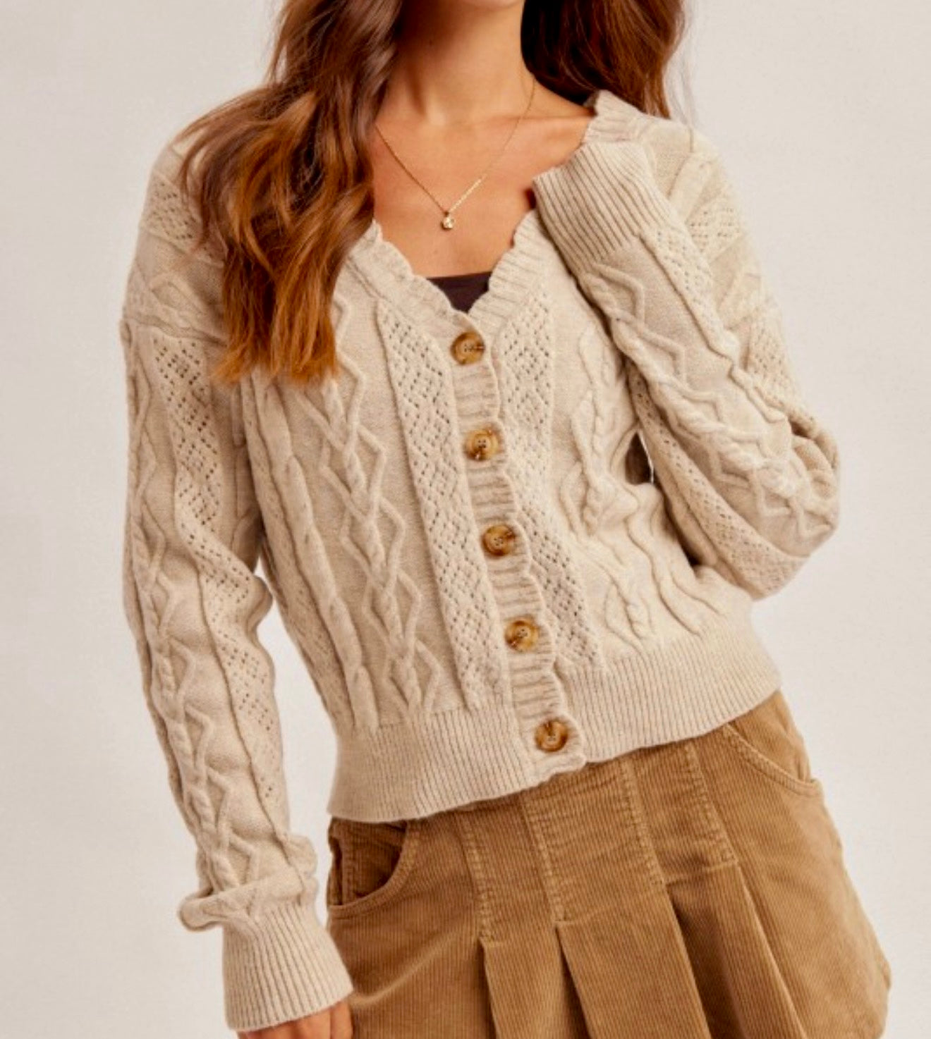 Cable Knit V Neck Cardigan Multiple Colors