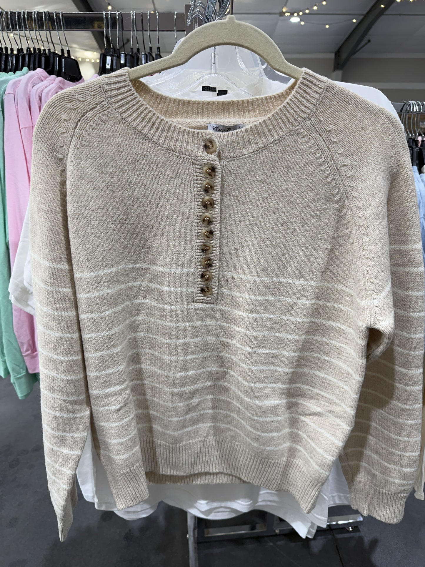 Oatmeal Striped Button Sweater