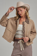 Oxford Canvas Twill Fall Barn Jacket With Leopard Collar
