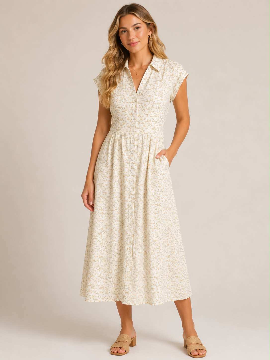 Floral Button-Front Midi Dress