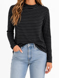 Pinstripe Ribbed Long Sleeve Top Multiple Colors
