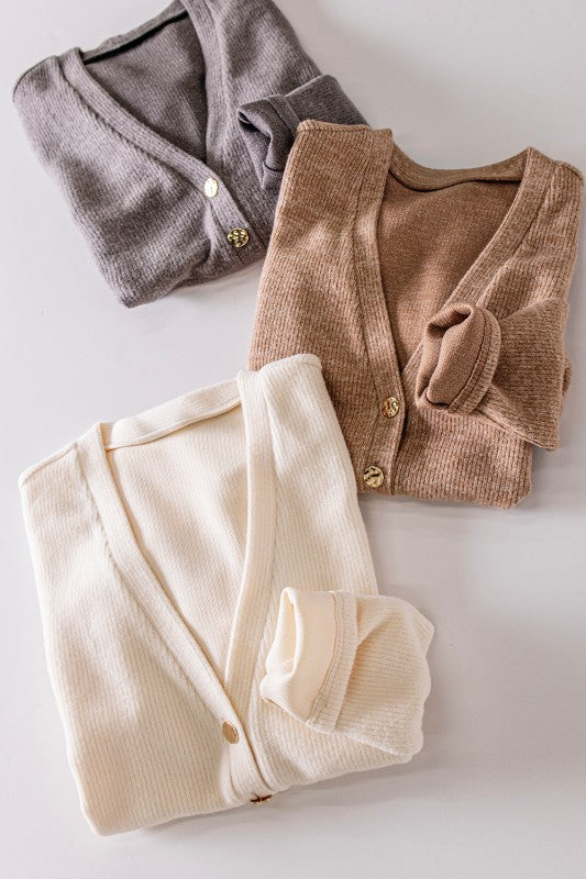Ribbed Button-Front Cardigan Multiple Colors