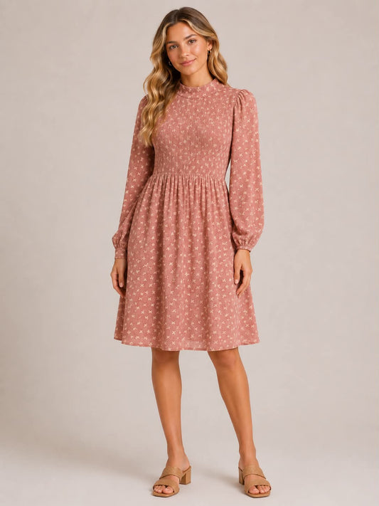Bow Print Smocked Dress