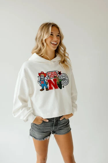 Nebraska Layer Patch Luxe Crop Hoodie