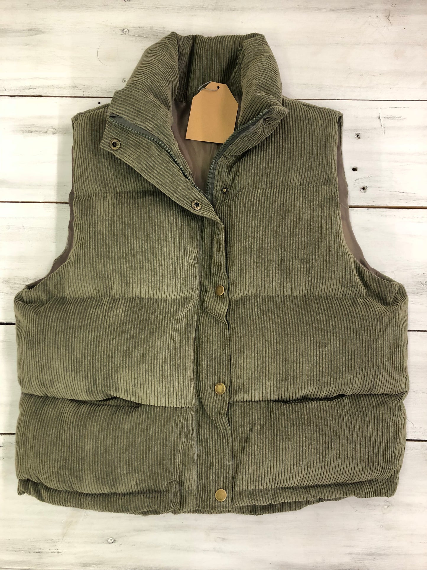 Olive Puffer Corduroy Vest