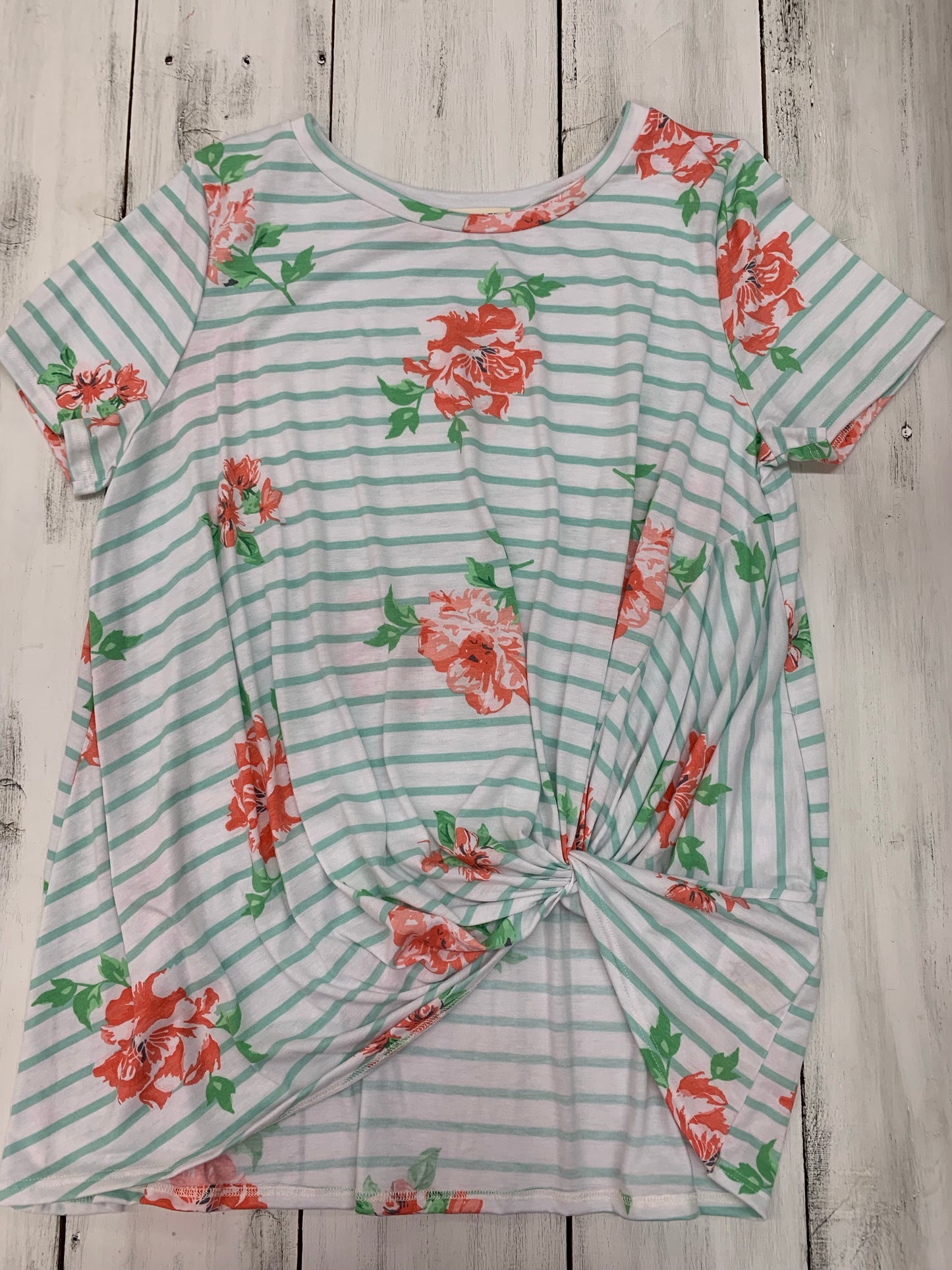 Curvy Mint Striped Knot Front Top