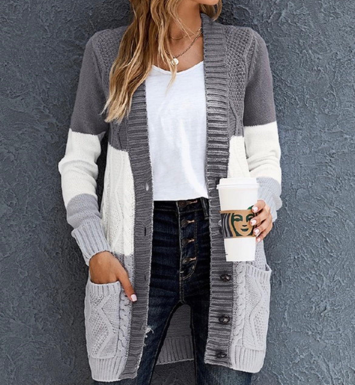 Button Cable Knit Cardigan Multiple Colors