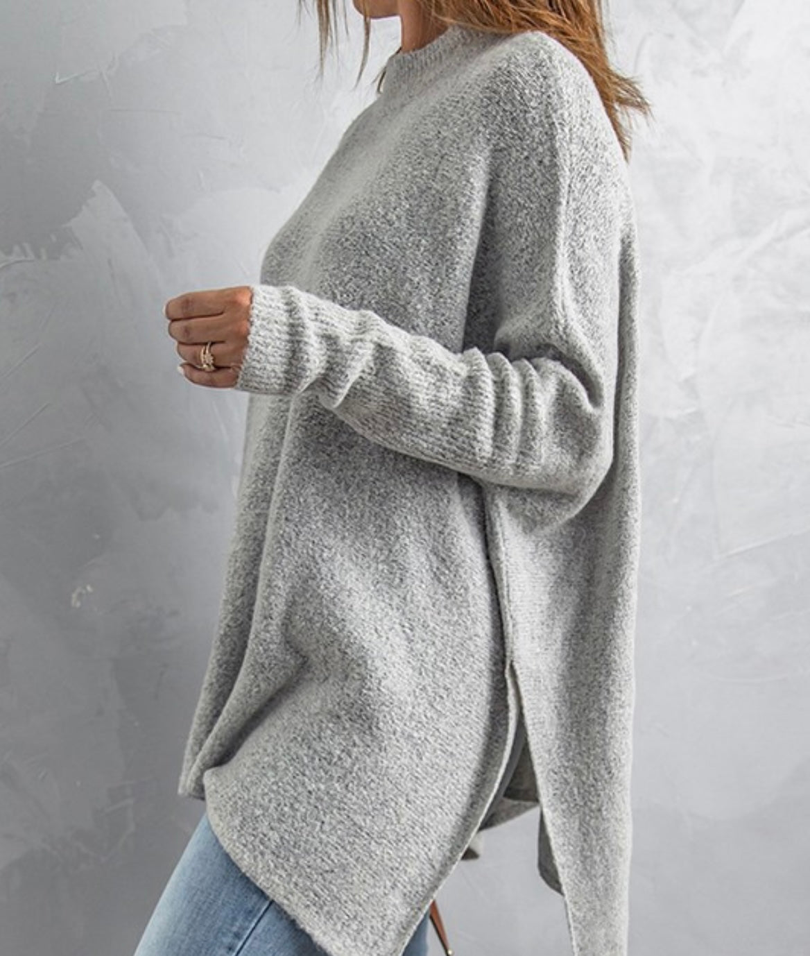 Grey Side Slit Sweater