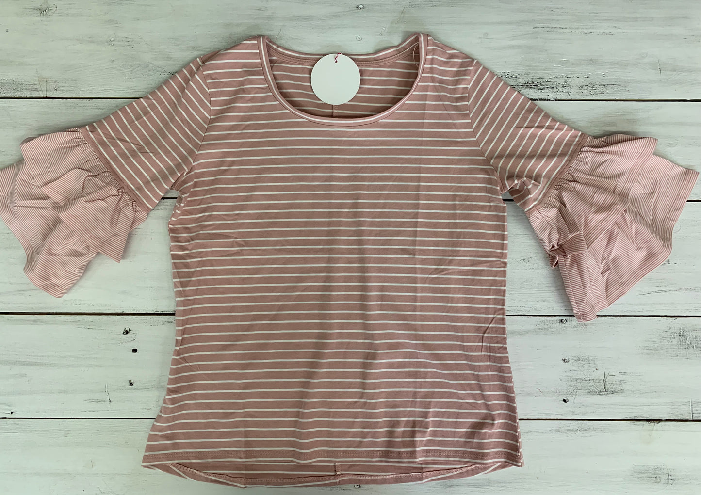 Striped Top with Bell Ruffle Sleeves