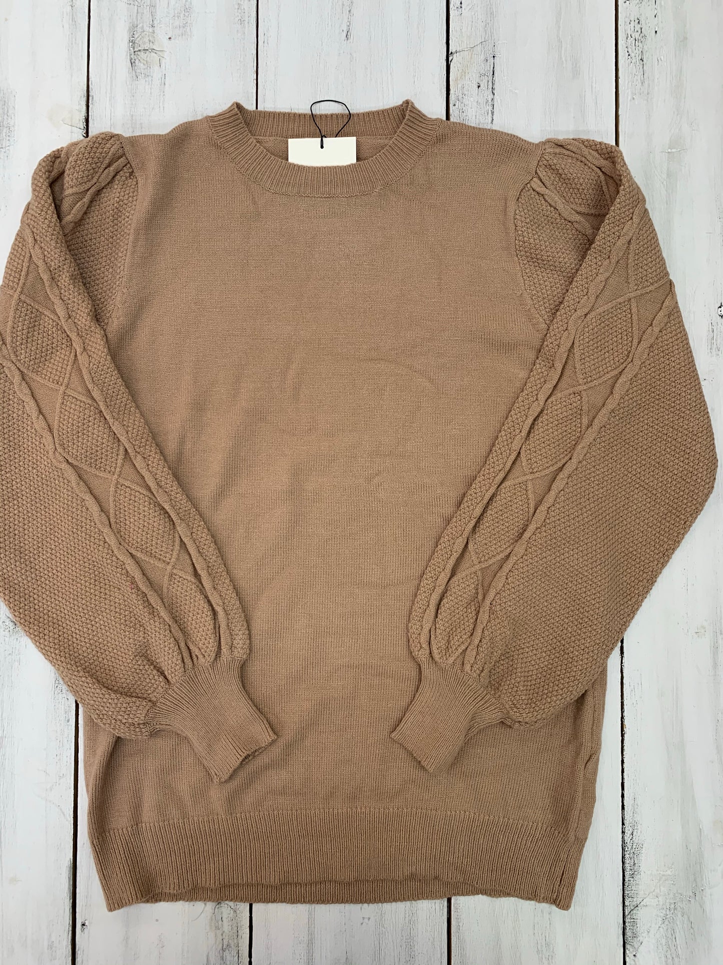 Coffee Cable Knit Sleeve Sweater