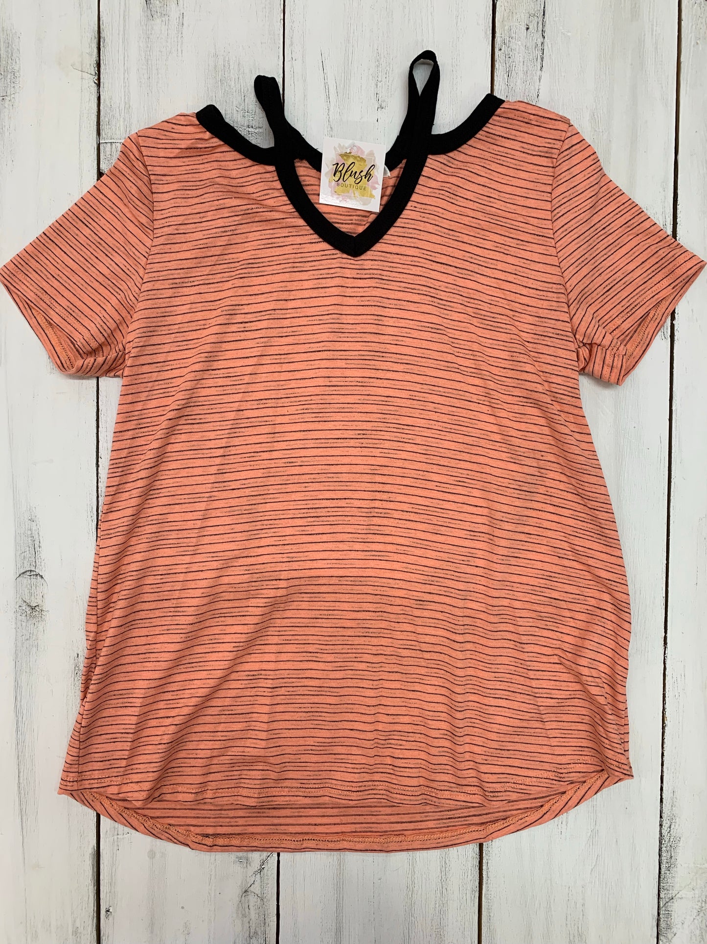 Curvy Striped Cold Shoulder Tee