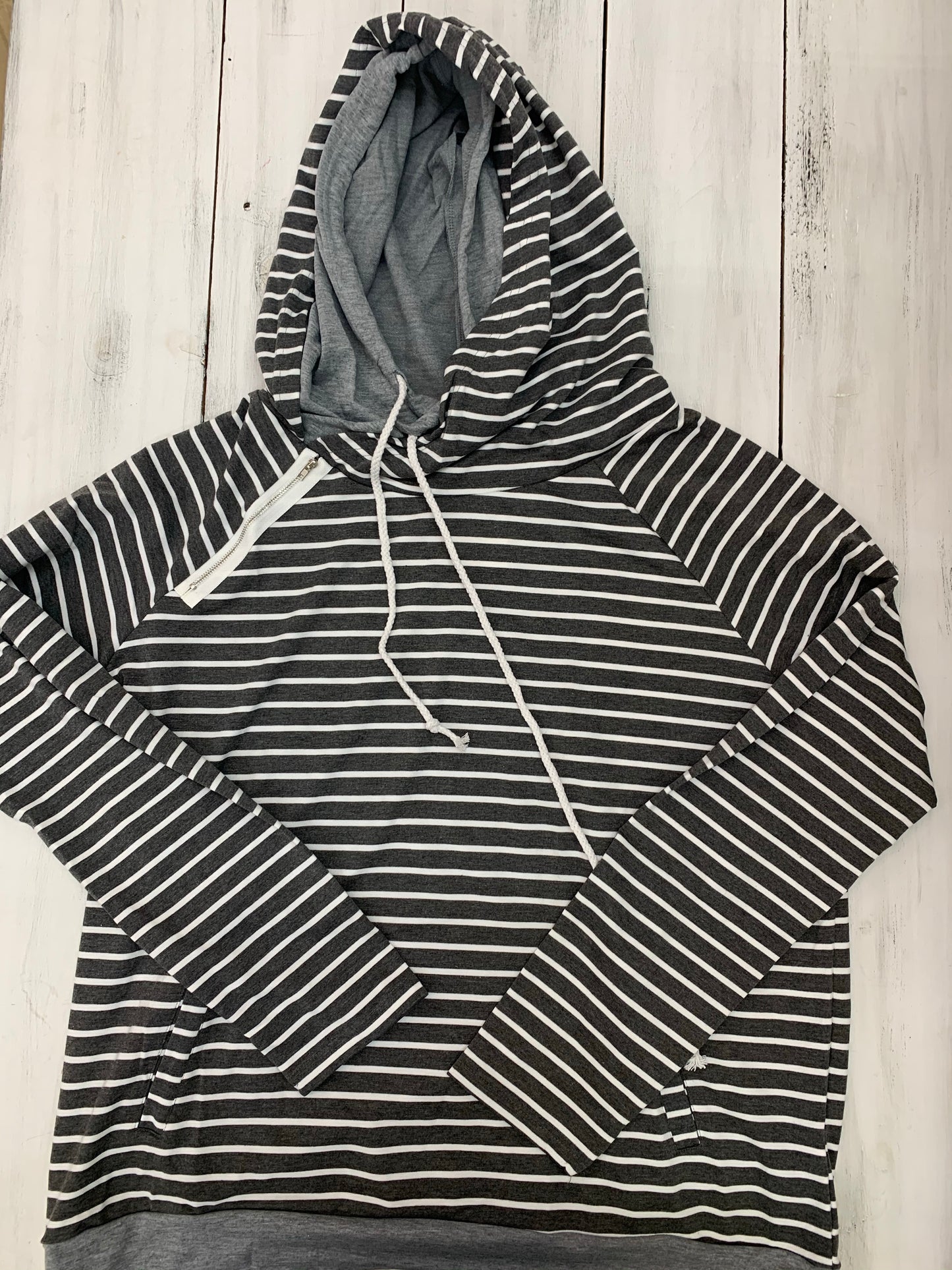 Curvy Grey Striped Double Hoodie