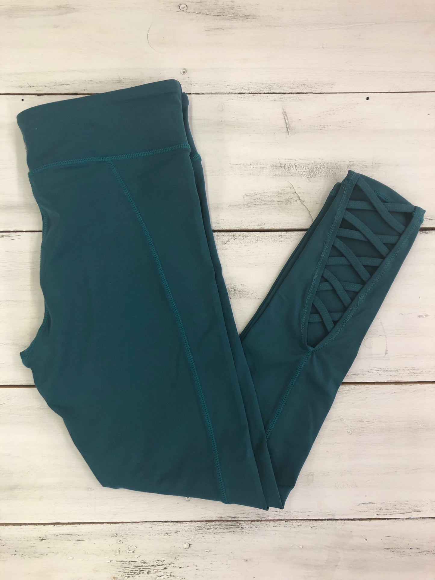 Teal Lace Up Bottom Leggings